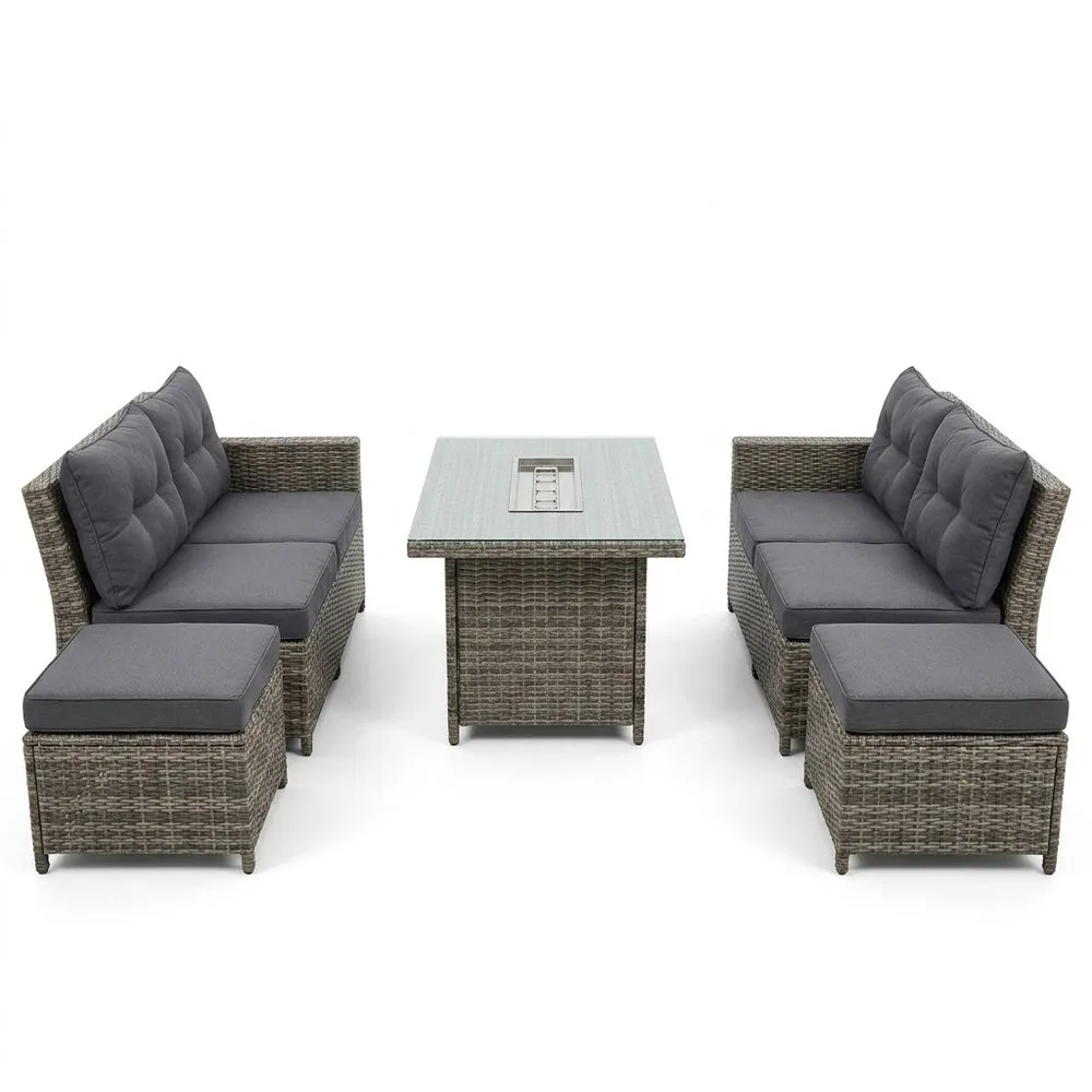 Set salotto da esterno in rattan sintetico con tavolo in vetro temperato