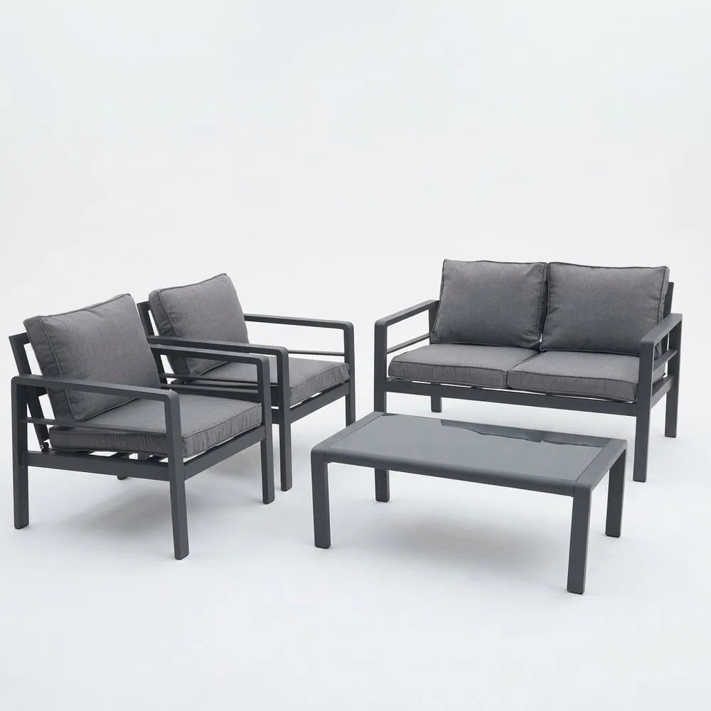 Set mobili da giardino in alluminio con cuscini in poliestere grigio