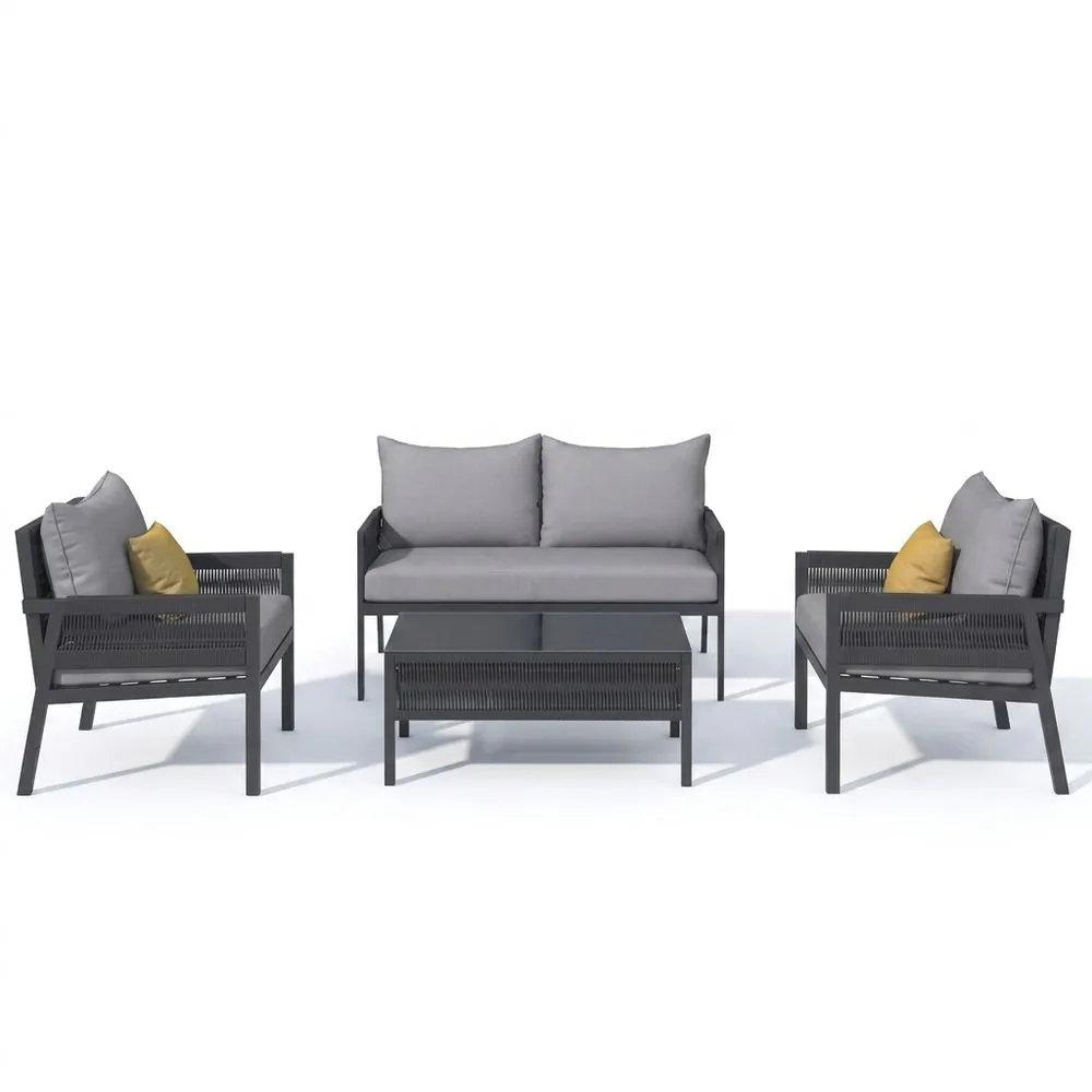Set da salotto da esterno in alluminio con divano, poltrone e tavolino