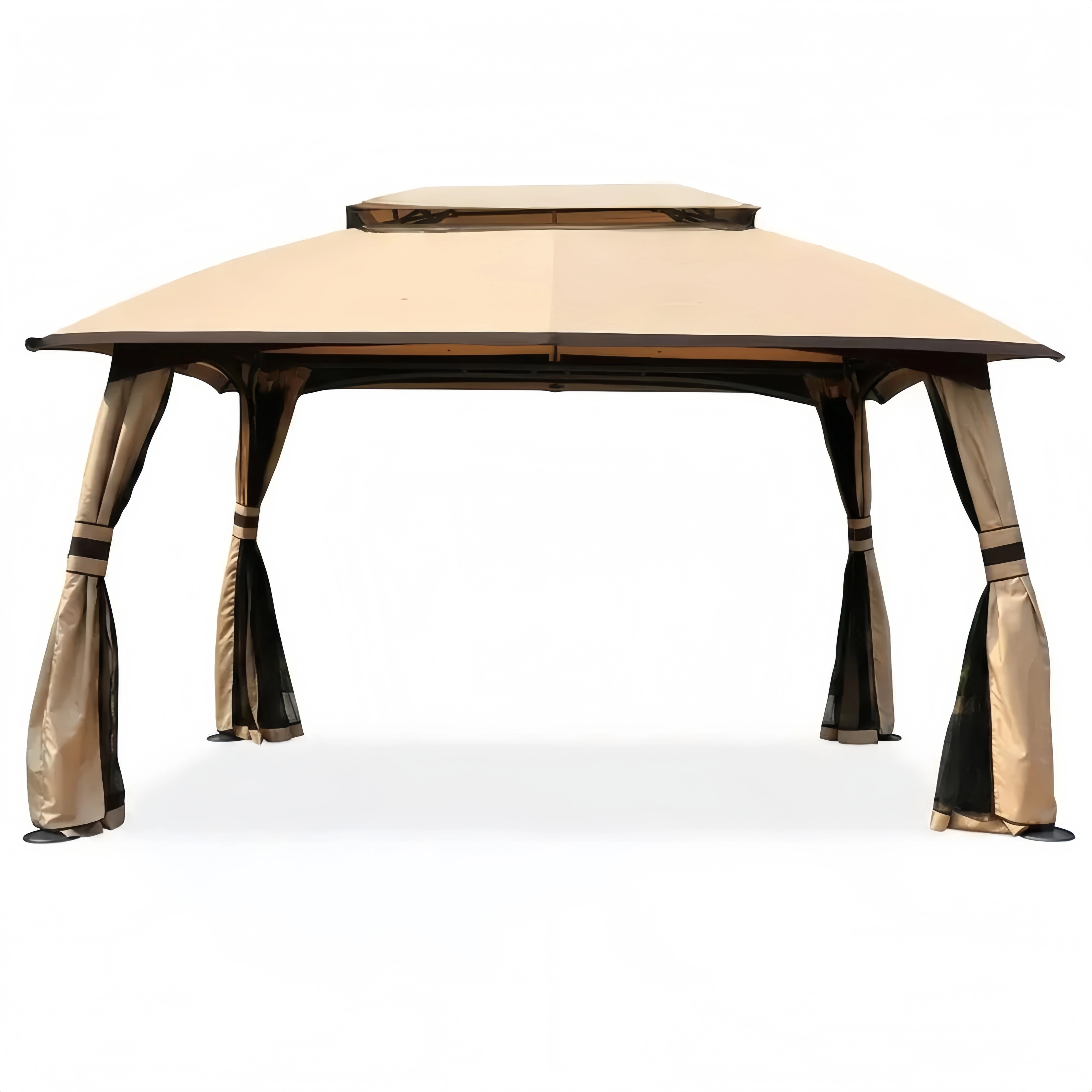 Gazebo in Acciaio con Tettoia in Poliestere Beige 3x4m