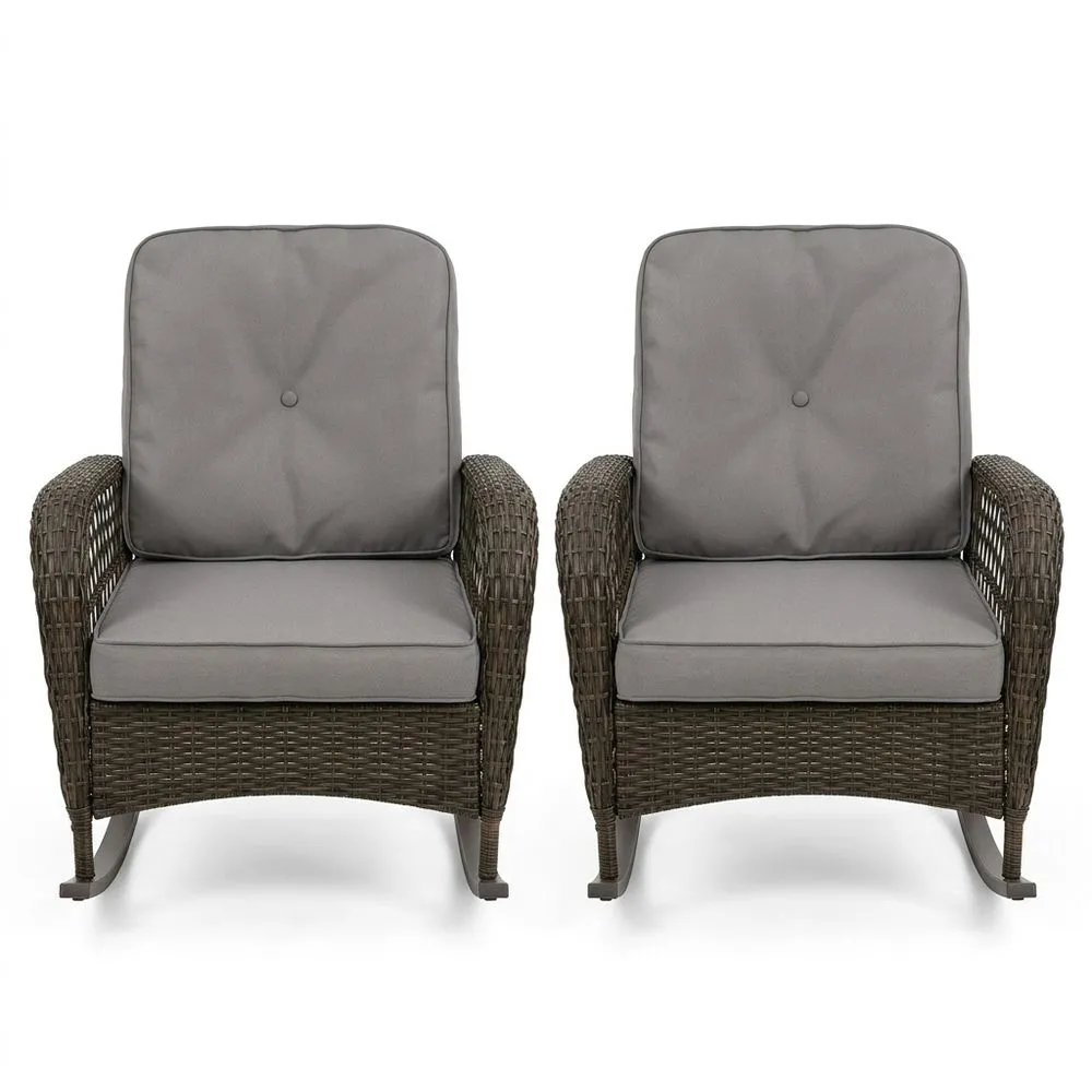 Set Poltrone da Giardino in Rattan con Cuscini Grigi