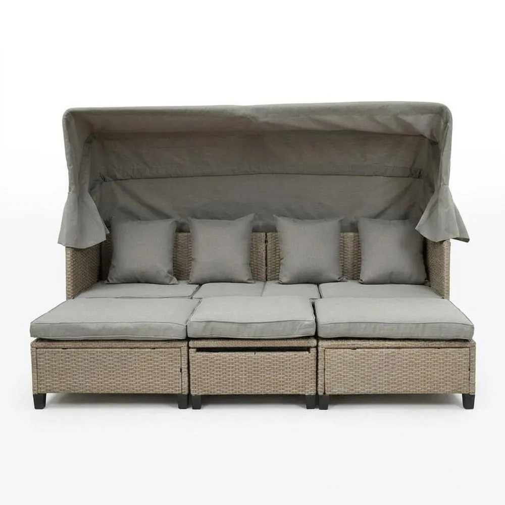 Lettino da Giardino in Rattan Sintetico con Cuscini e Tettoia