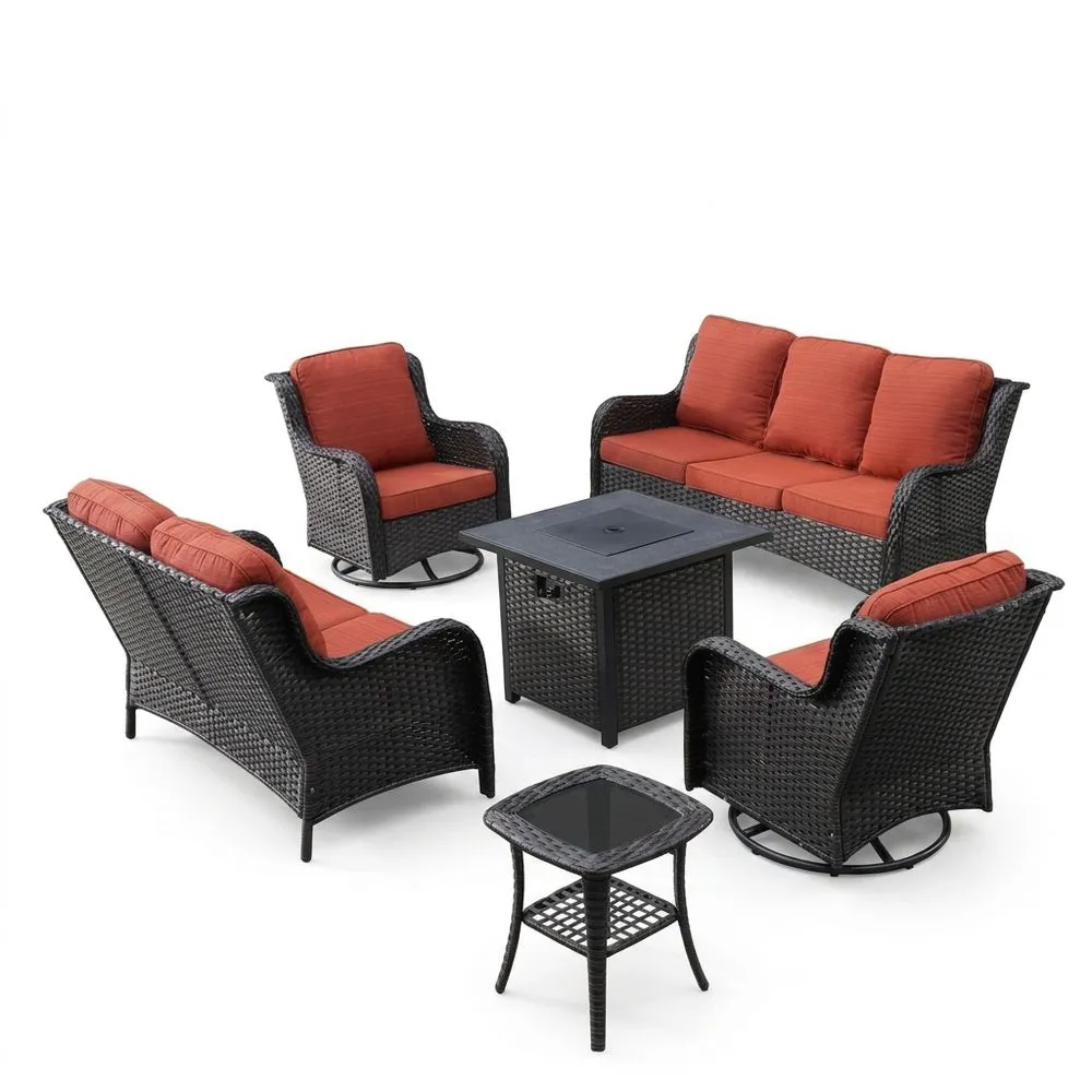 Set da Giardino in Rattan Sintetico con Cuscini Rosso 6 Pezzi