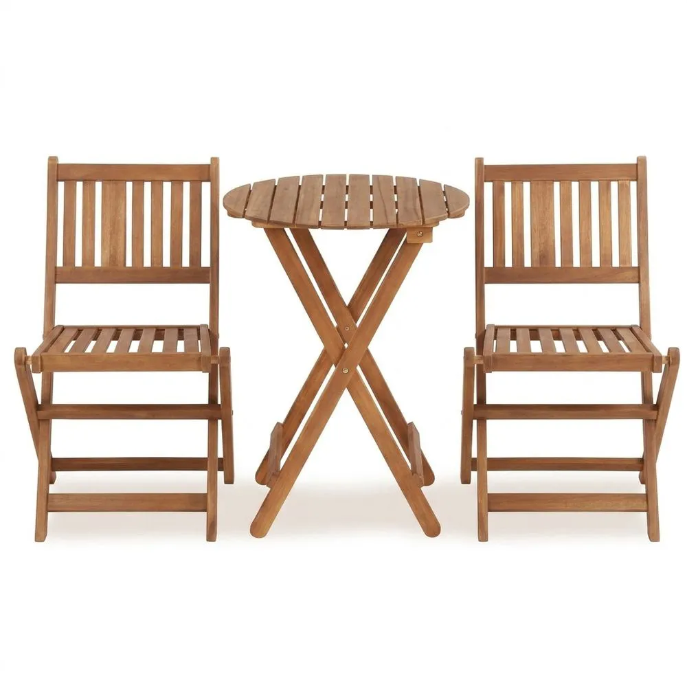 Set tavolo e sedie pieghevoli in legno di acacia marrone per esterno