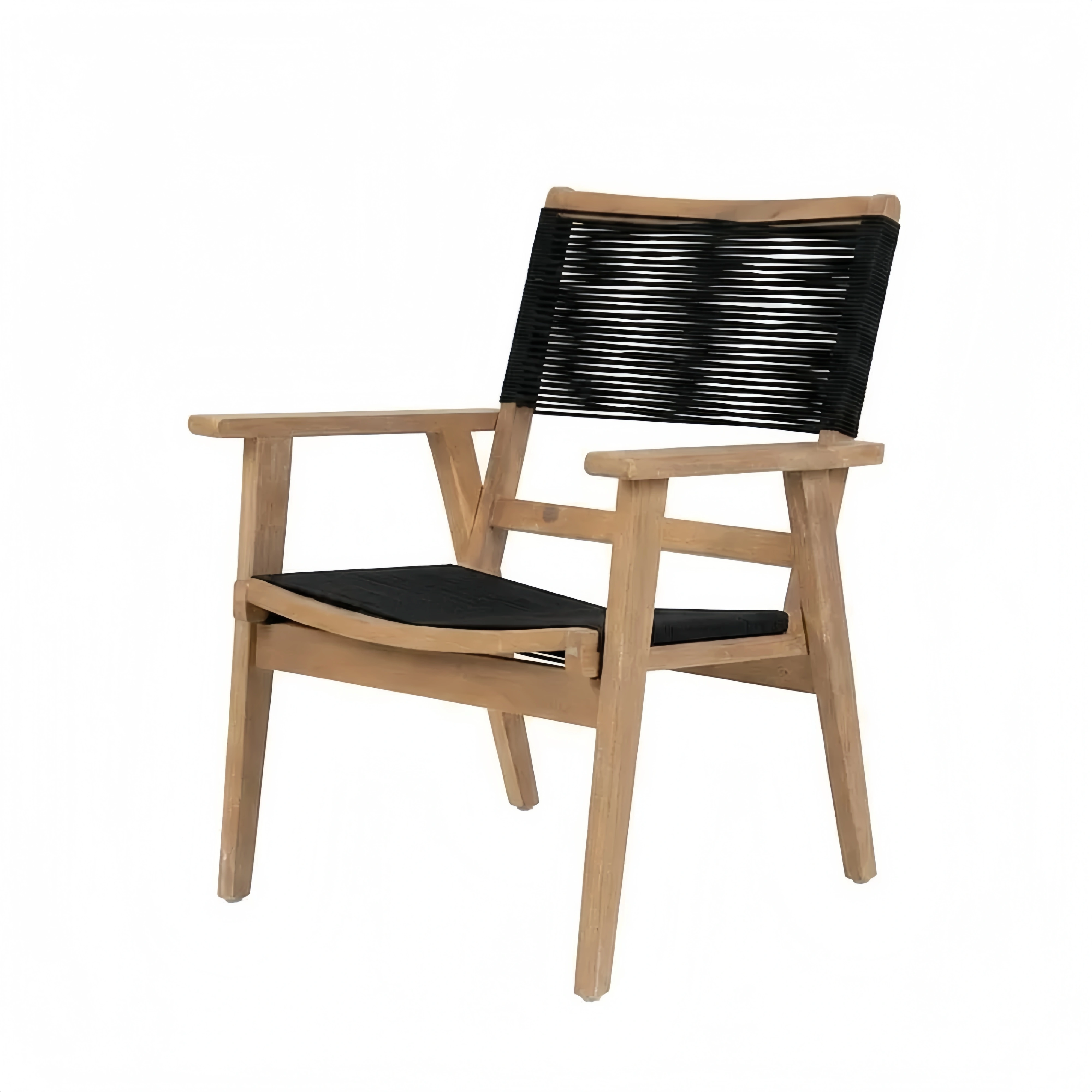 Sedia in teak e corda sintetica nera, 60x70x80 cm