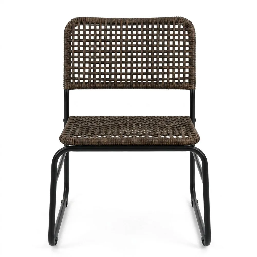 Sedia in Rattan Sintetico Marrone con Struttura in Acciaio Nero