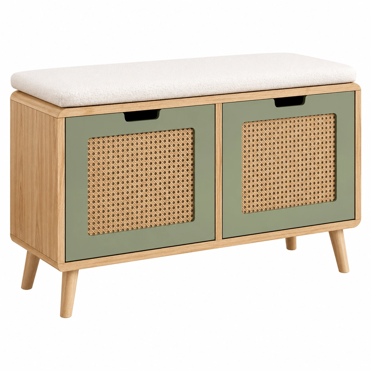 Banco Zapatero con Asiento Acolchado y Puertas de Ratán Estilo Nórdico-cartrenoza