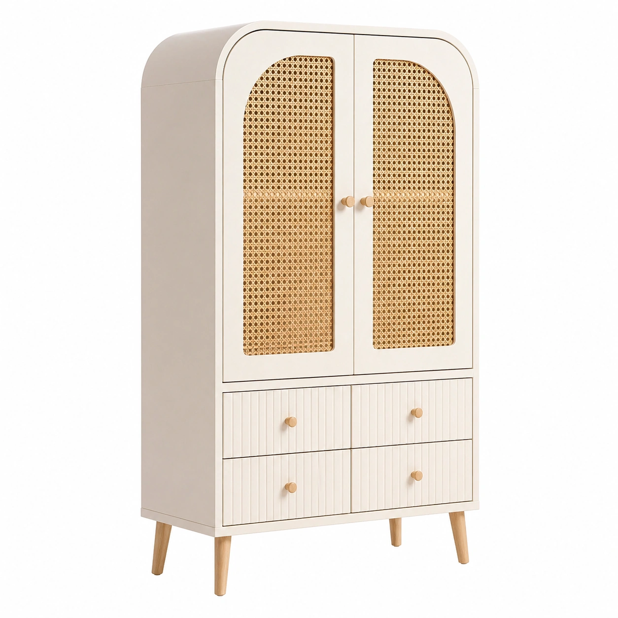 Zapatero moderno con puertas de rejilla y cajones – Beige claro-cartrenoza