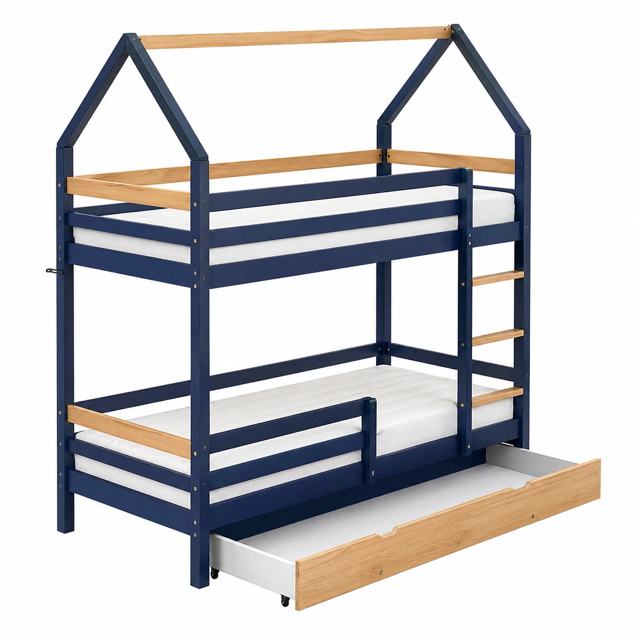 Litera Infantil Tipo Casa con Cajon Inferior y Escalera 90 x 200 cm Blanco-cartrenoza