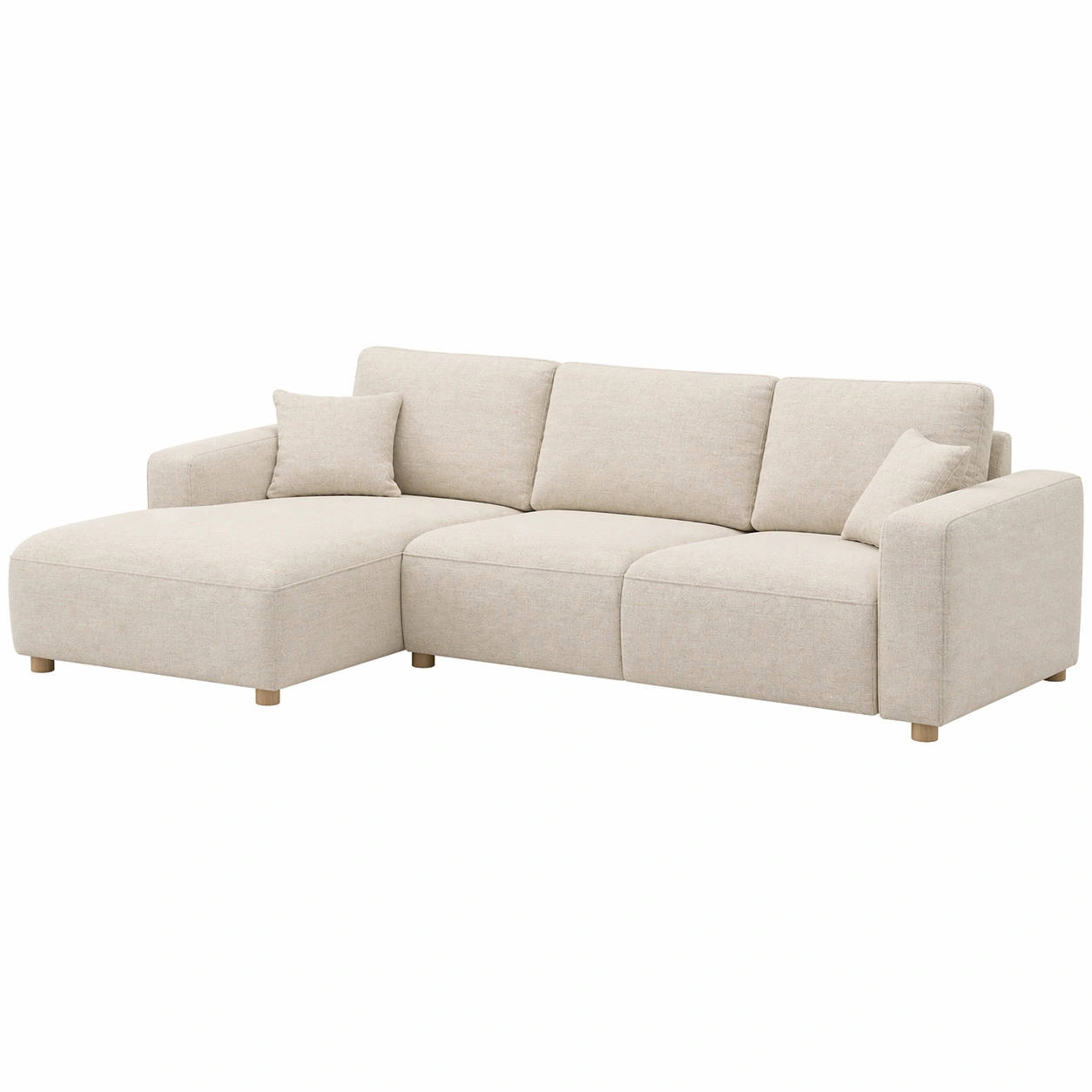 Sofá chaise longue moderno de 3 plazas en tela beige con líneas suaves y dise?o amplio:-cartrenoza