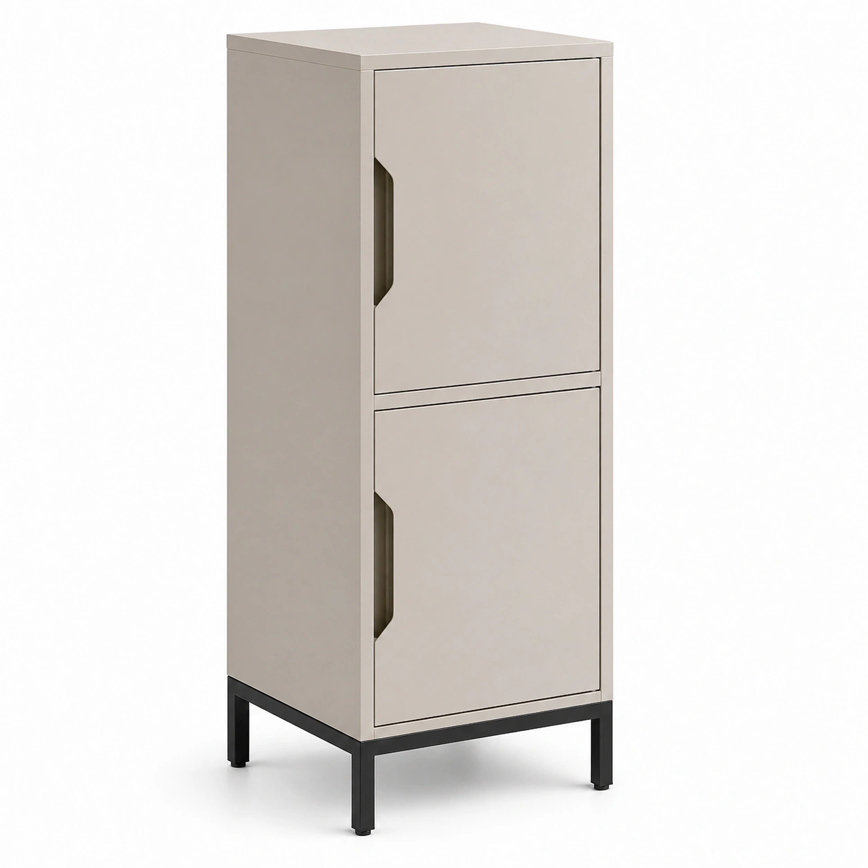 Armario de oficina alto con doble compartimento y estructura metálica en acabado beige claro-cartrenoza