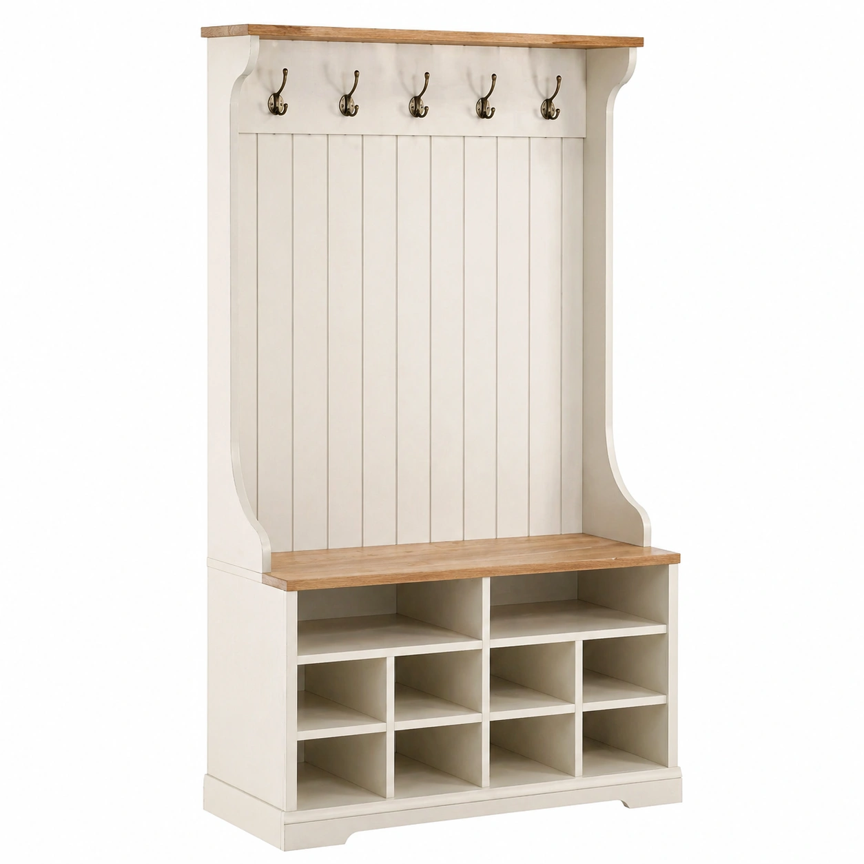Zapatero con perchero multifuncional estilo rústico moderno en color crema-ordernivo