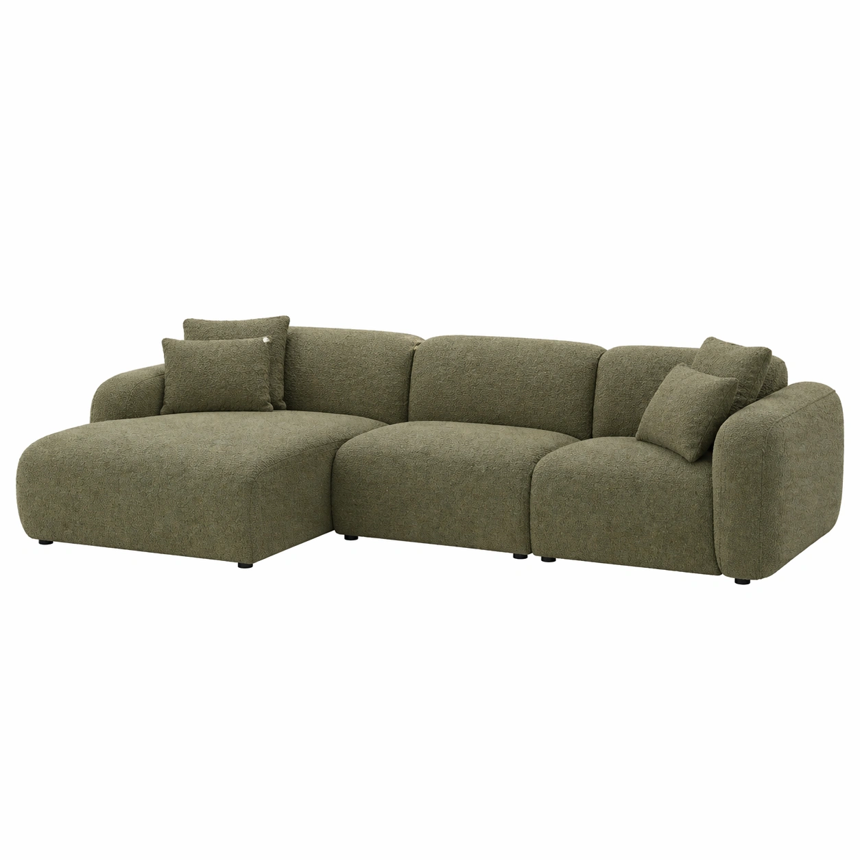 Sofá chaise longue moderno de 3 plazas en tela verde oliva con dise?o volumétrico:-ordernivo
