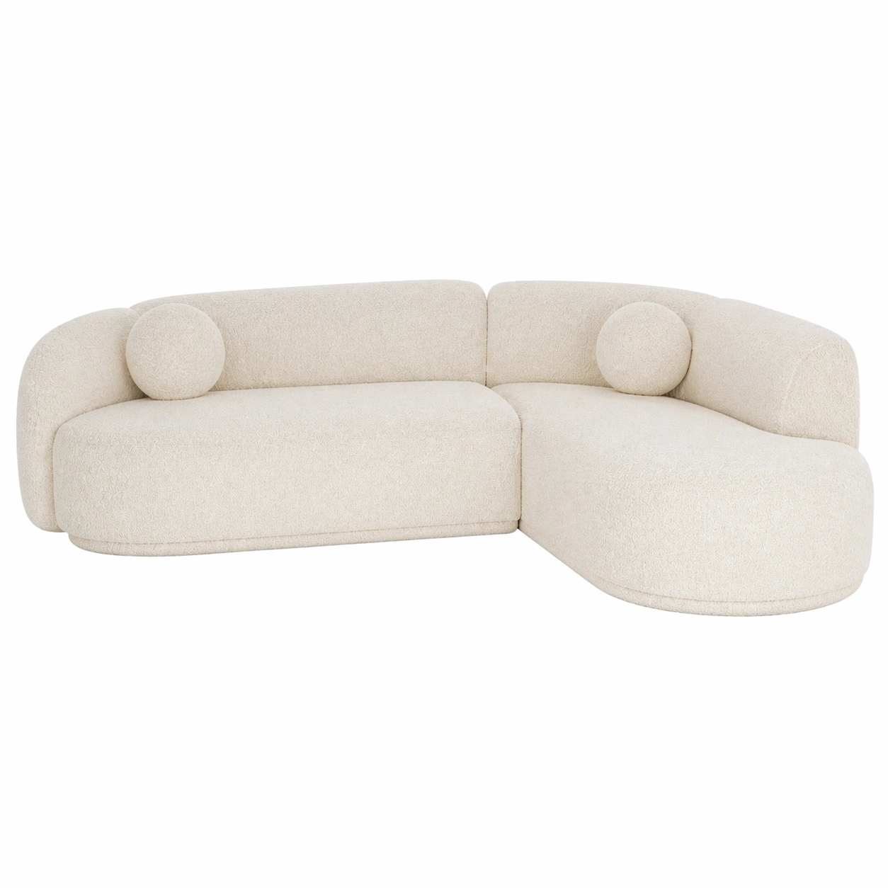 Sofá modular curvo de 3 plazas con chaise longue en tela bouclé crema, dise?o contemporáneo-ordernivo