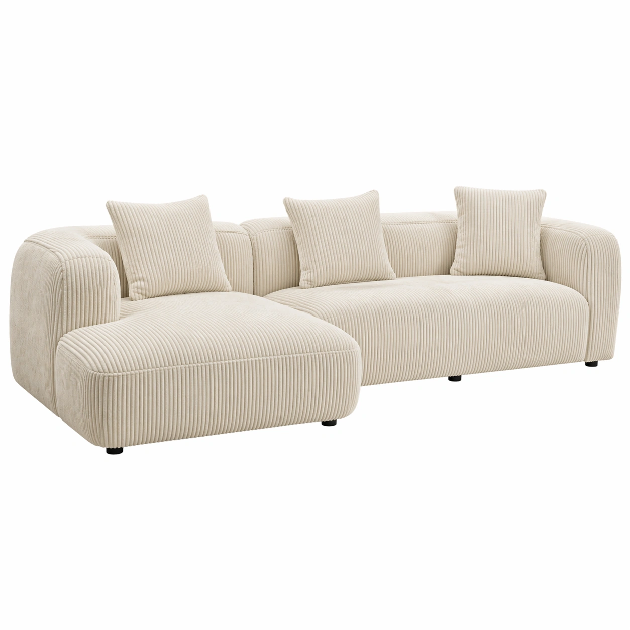 Sofá modular de 3 plazas con chaise longue en tejido acanalado beige claro-ordernivo