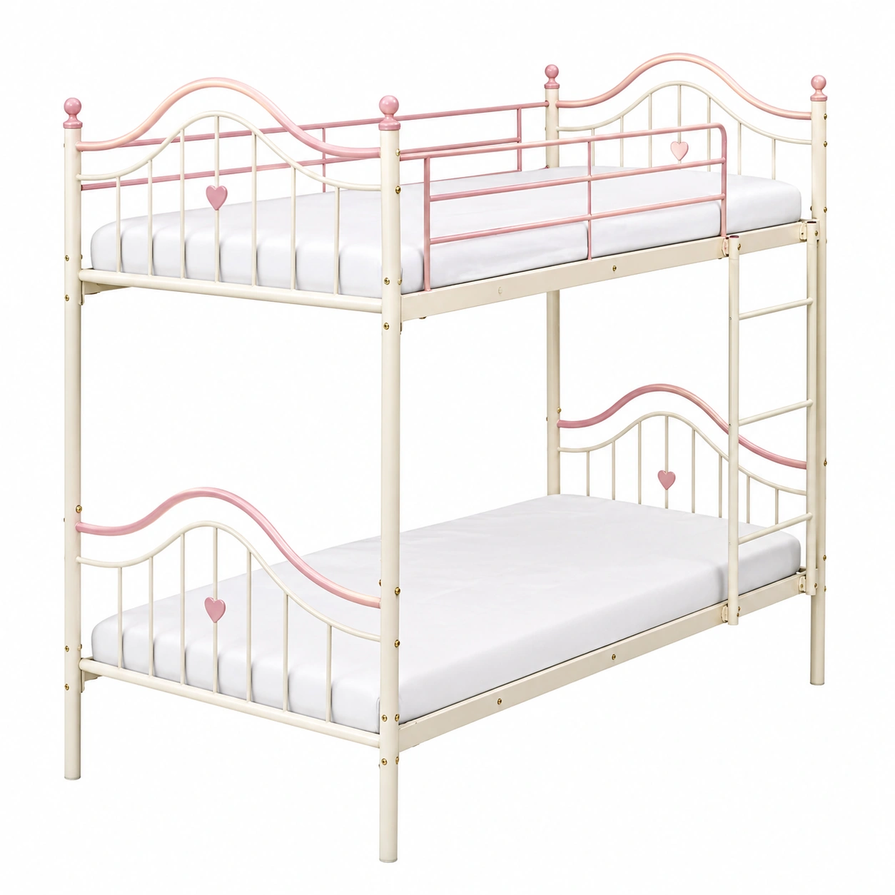 Litera metálica dise?o romántico 90 x 200 cm Crema/Rosa-ordernivo