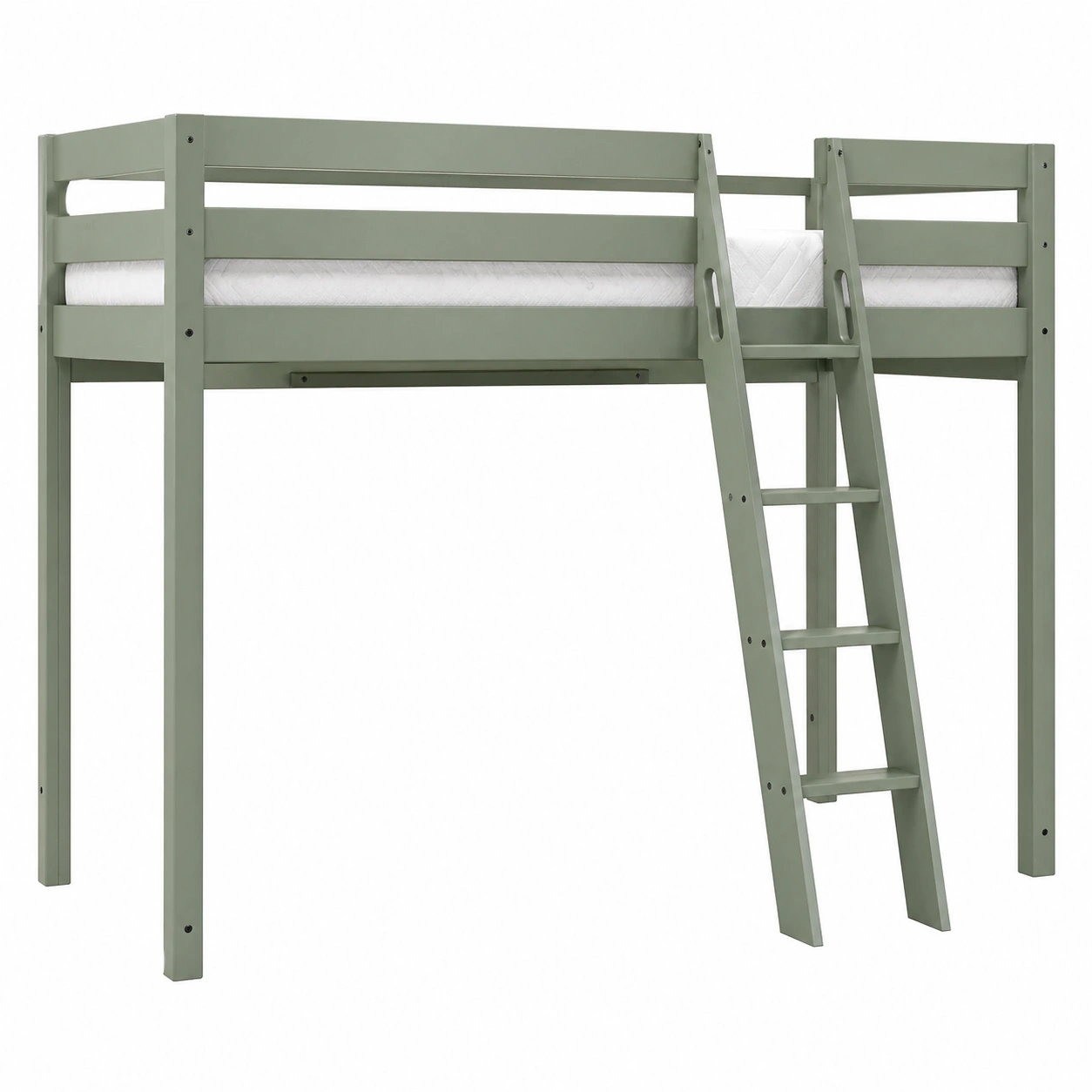 Cama Alta Juvenil de Madera de Pino 90x200 cm con Escalera Lateral Verde Oliva-ordernivo