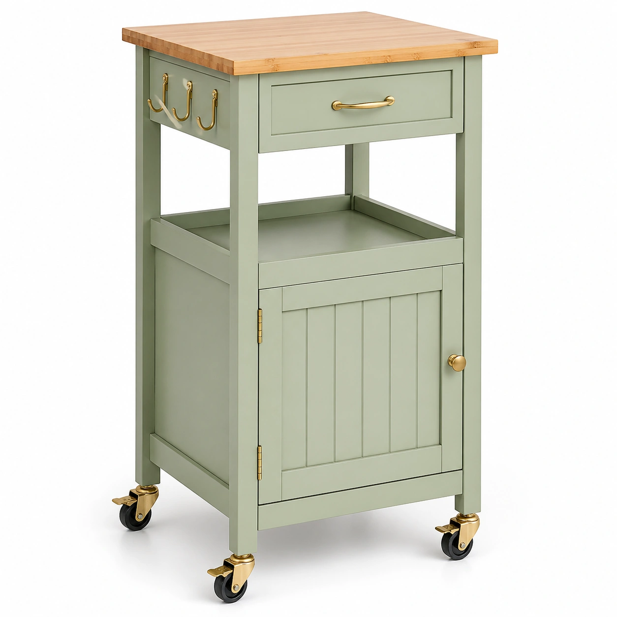 Carrito de cocina multifuncional con encimera de madera y ruedas-ordernivo