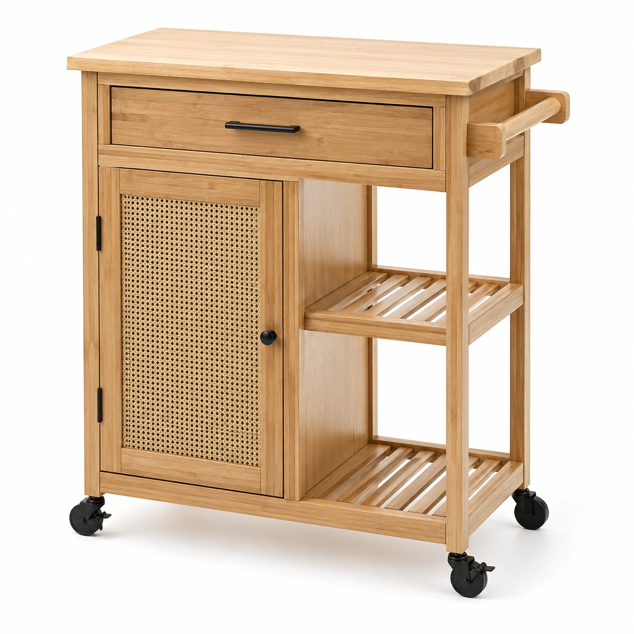 Carrito de cocina multifuncional de bambú con cajón y puerta trenzada-ordernivo