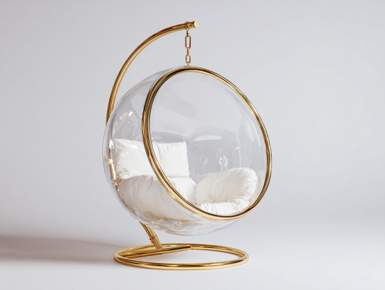 Poltrona sospesa da giardino - Acrilico-Metallo-Tessuto - 110x100x200 cm - Trasparente-Bianco-Oro - Stile contemporaneo-Dacorloft