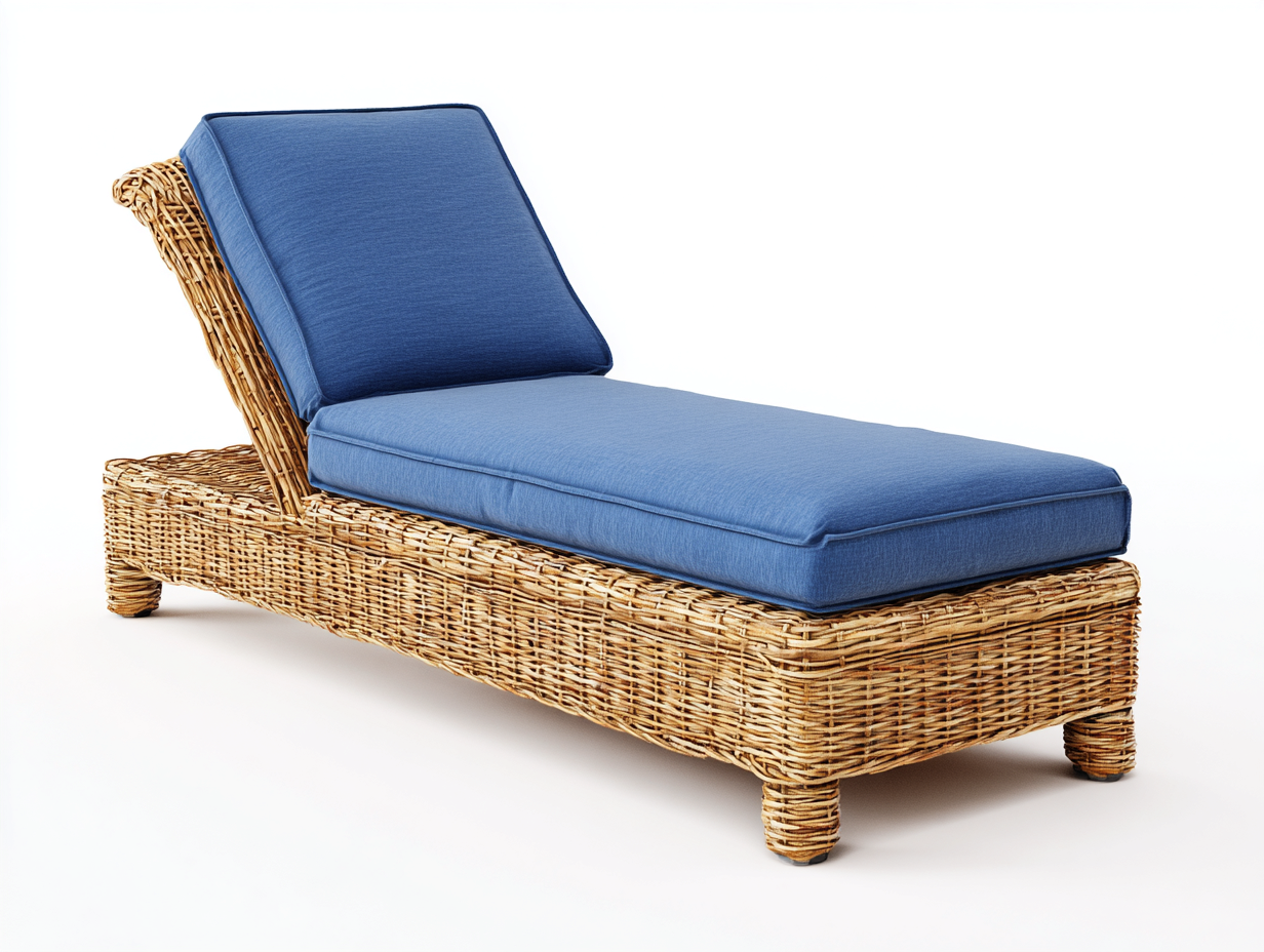 Lettino prendisole-rattan sintetico-poliestere-198x66x78 cm-naturale-blu-design moderno reclinabile-Dacorloft