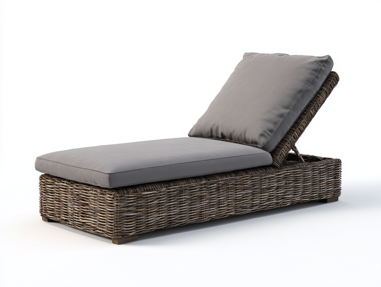 Lettino prendisole-rattan sintetico-poliestere-196x68x74 cm-naturale-grigio-design moderno reclinabile-Dacorloft