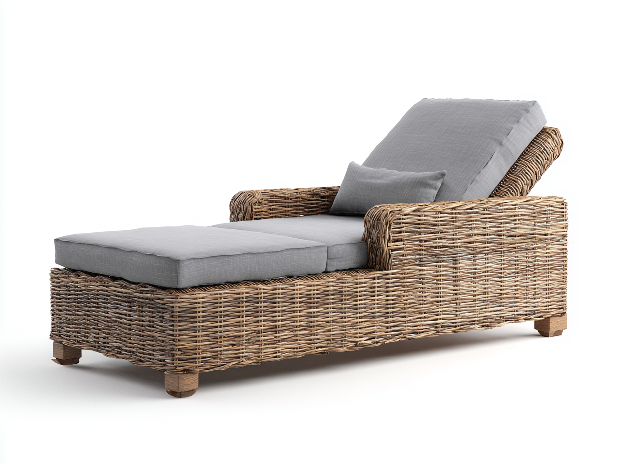 Lettino prendisole-rattan sintetico-poliestere-202x72x84 cm-naturale-grigio-design moderno reclinabile con braccioli-Dacorloft