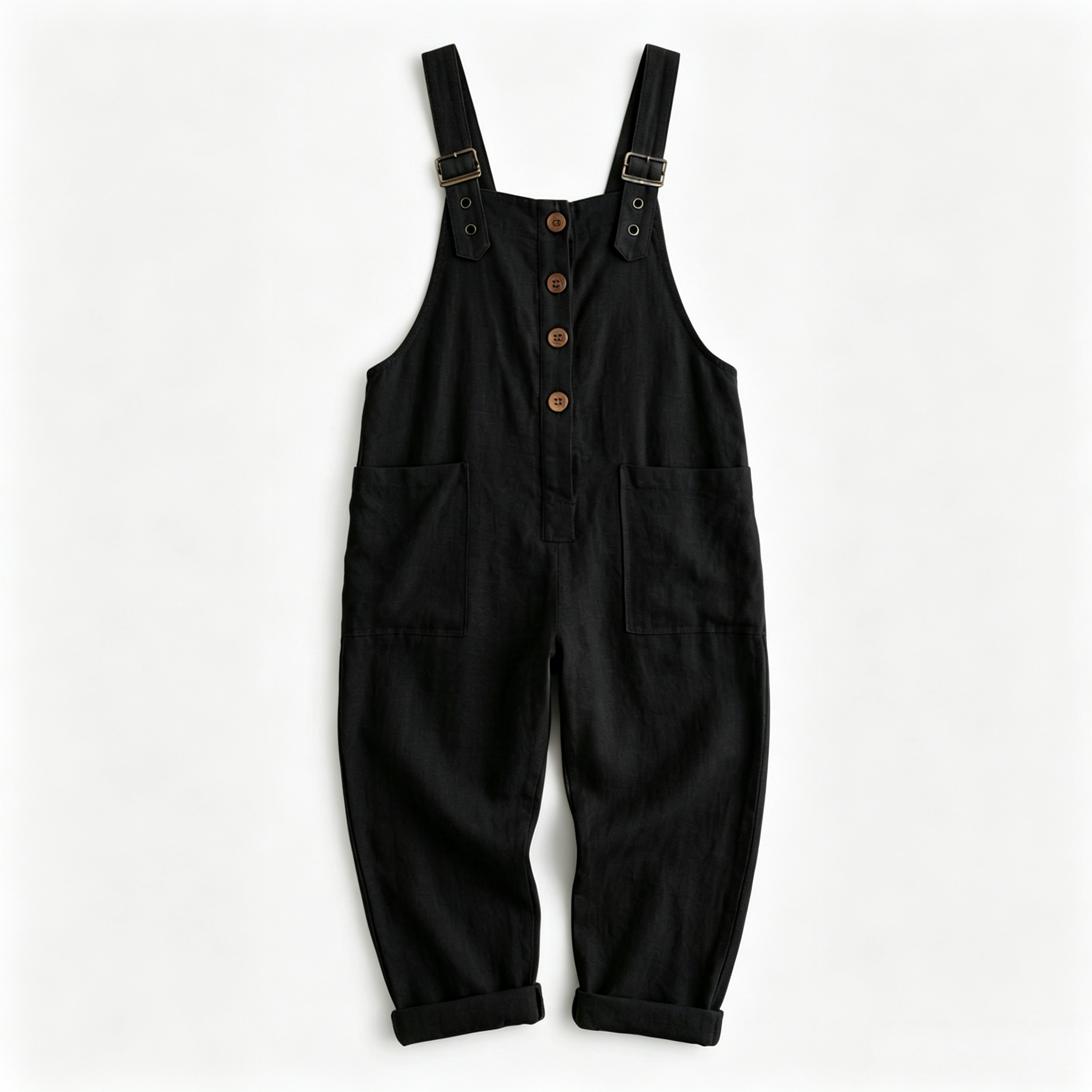 Loose Button-Front Overalls