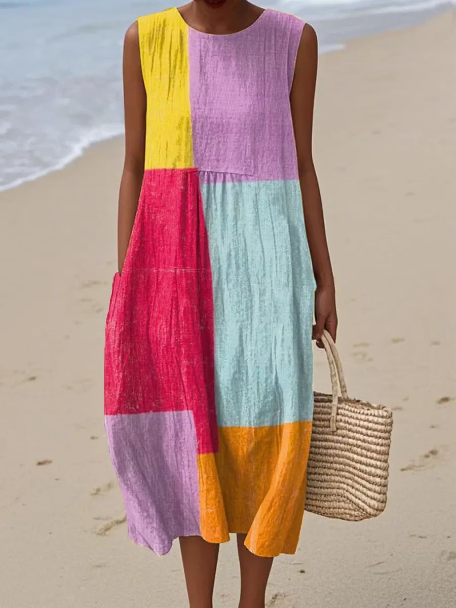 Women's Simple Color Block Art Print Dress