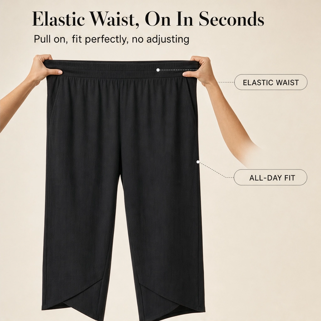 Asymmetric Cross-Hem Wide-Leg Pull-On Trousers + 50% OFF