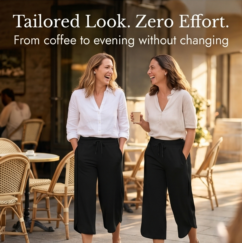  Wide-Leg Tulip-Hem Capri Pants with Pockets
