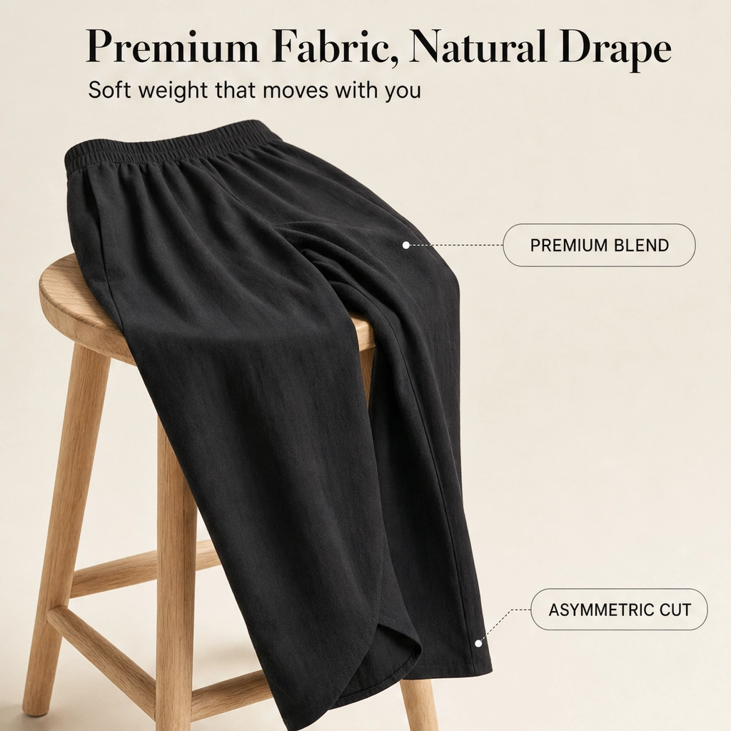 Asymmetric Cross-Hem Wide-Leg Pull-On Trousers + 50% OFF