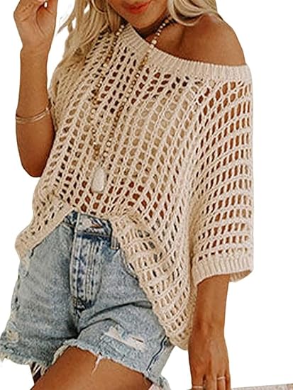 Short Sleeve Casual Crochet Knit Tops – Lightweight Summer Knit Crop Top（Buy 2 Free Shipping）