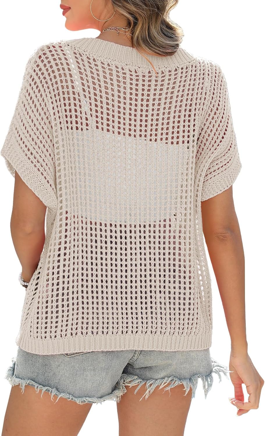 Short Sleeve Casual Crochet Knit Tops – Lightweight Summer Knit Crop Top（Buy 2 Free Shipping）