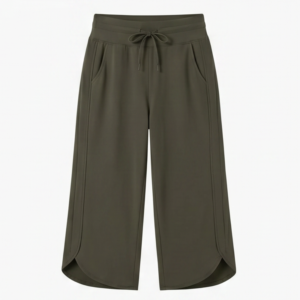  Wide-Leg Tulip-Hem Capri Pants with Pockets