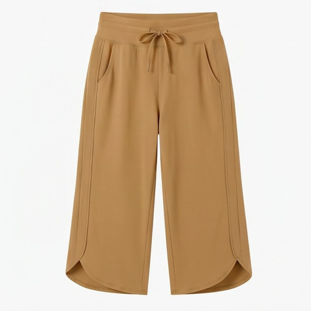  Wide-Leg Tulip-Hem Capri Pants with Pockets