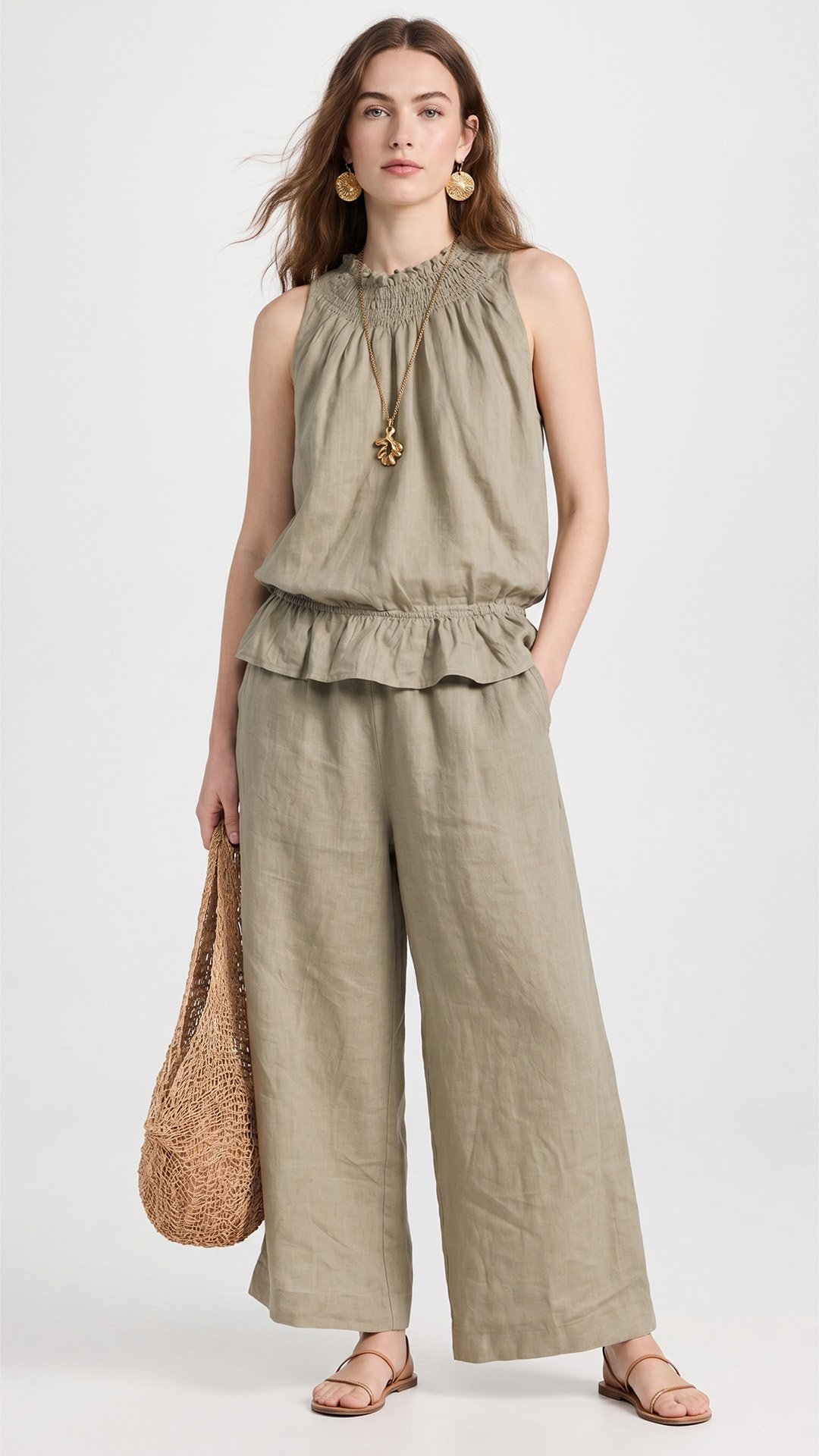 🌾 Cotton & Linen Bohemian Two-Piece Set: Ruffled Top + Wide-Leg Pants — Your Companion for the Most Comfortable Summer Days 🌾