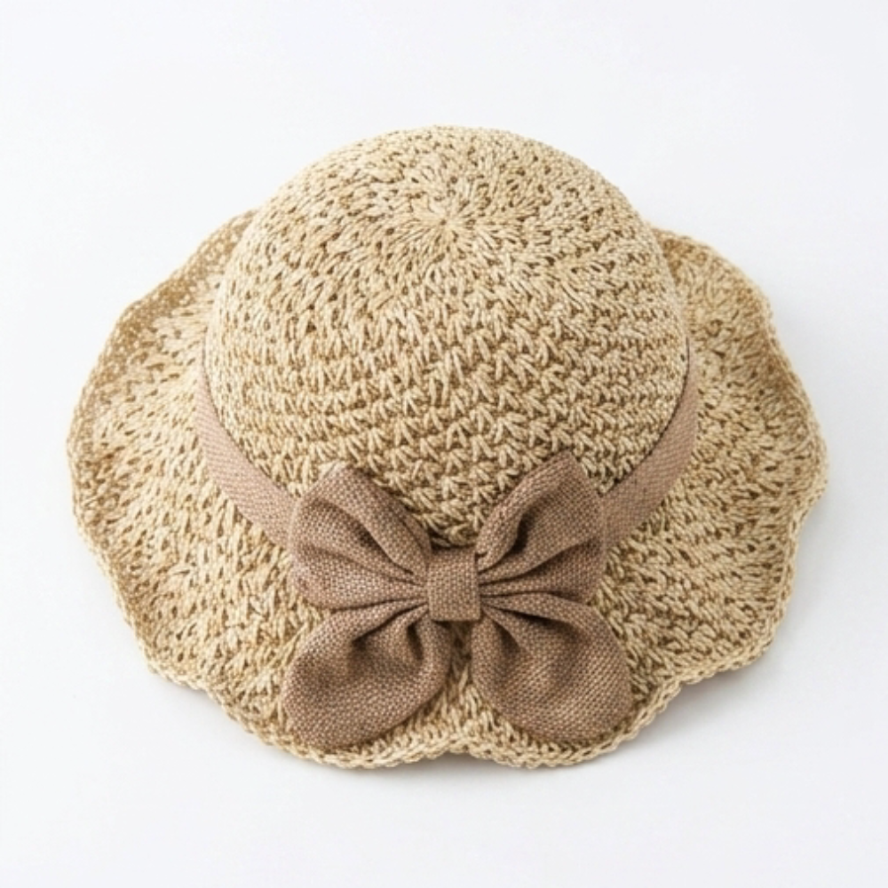 Woven Straw Hat with Bow Detail