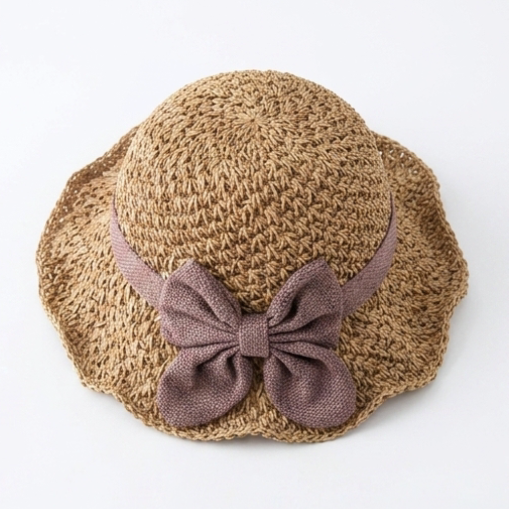 Woven Straw Hat with Bow Detail