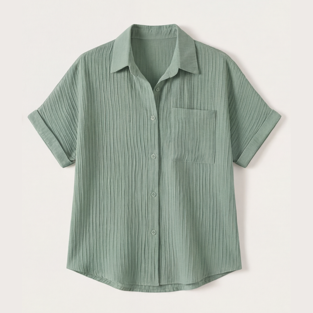 Textured Crinkle Button Down Blouse