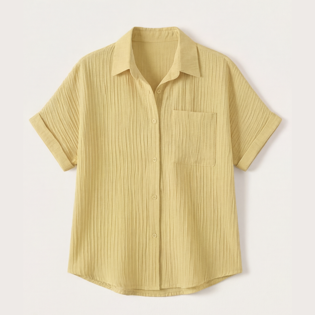 Textured Crinkle Button Down Blouse