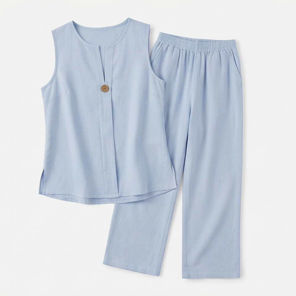 Sleeveless Linen Co-Ord Set with Wide-Leg Pants