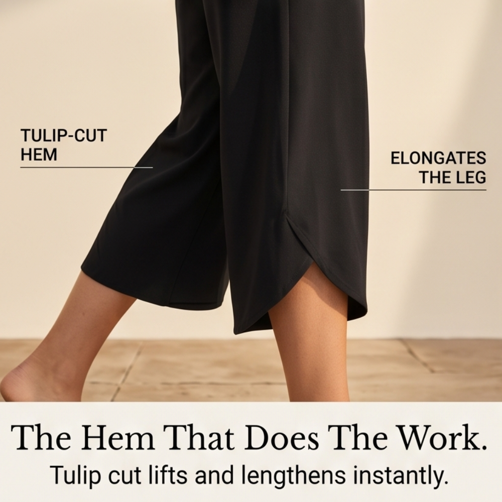  Wide-Leg Tulip-Hem Capri Pants with Pockets