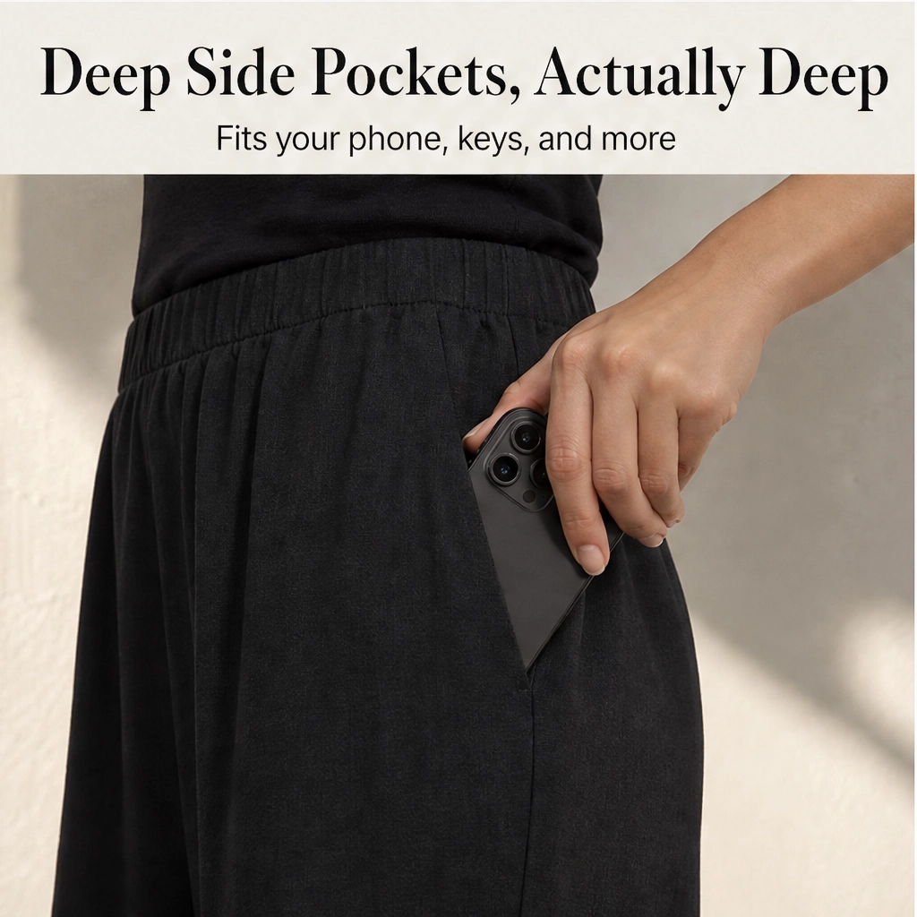Asymmetric Cross-Hem Wide-Leg Pull-On Trousers + 50% OFF