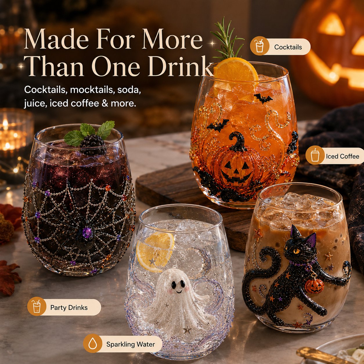 🎃 3D Halloween Artisan Glassware Collection | For Magical Halloween Sips, Eye-Catching 3D Details, Luminous Festive Party Moments & Cozy Fall Home Bar Glow