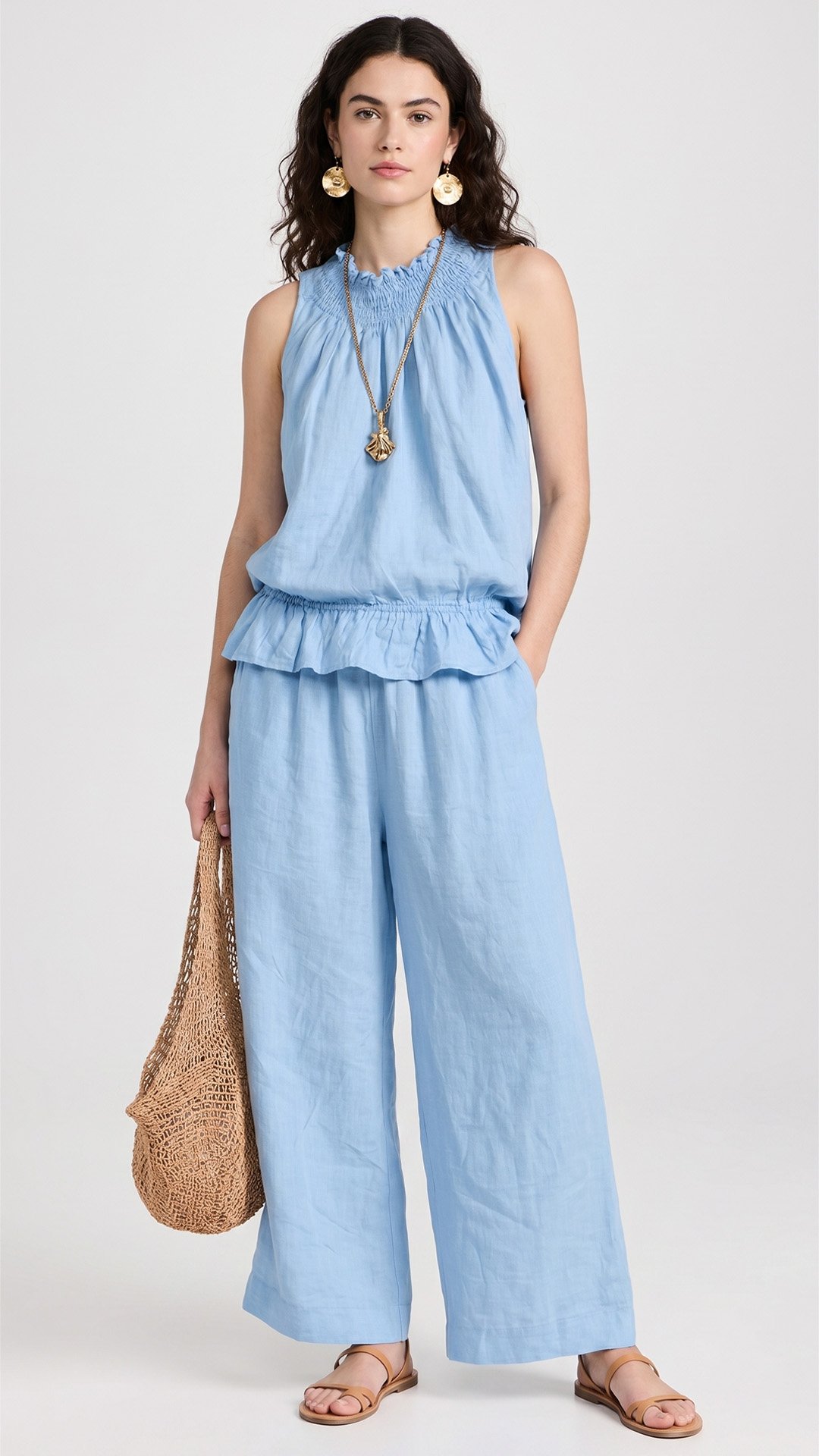 🌾 Cotton & Linen Bohemian Two-Piece Set: Ruffled Top + Wide-Leg Pants — Your Companion for the Most Comfortable Summer Days 🌾