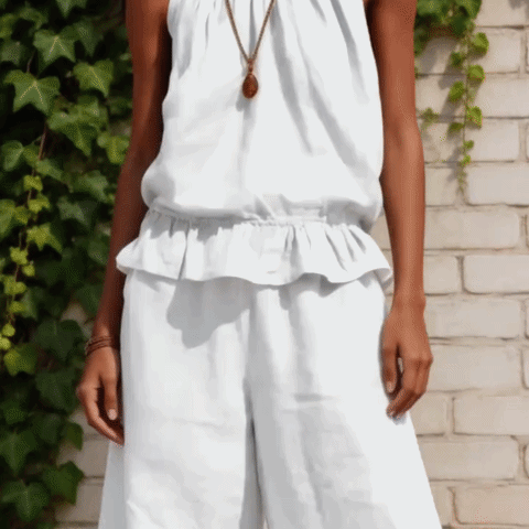 🌾 Cotton & Linen Bohemian Two-Piece Set: Ruffled Top + Wide-Leg Pants — Your Companion for the Most Comfortable Summer Days 🌾
