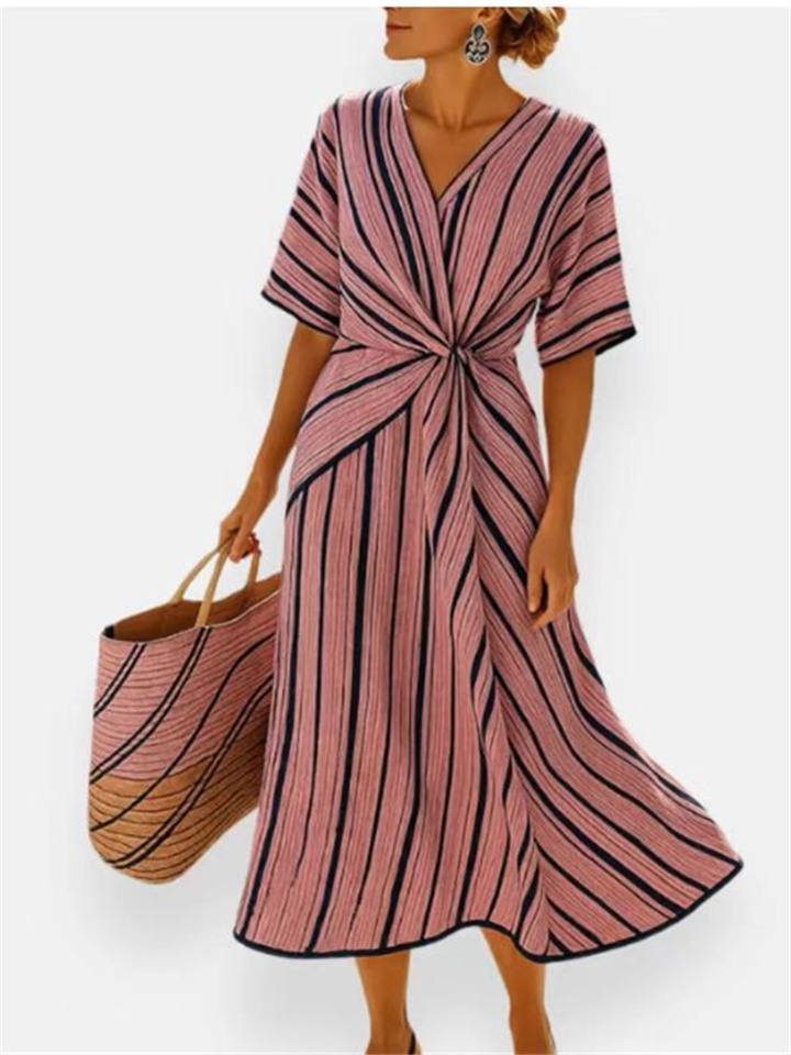 Summer Women's New Bohemian Style Elegant Dress V-Neck Long Skirt
