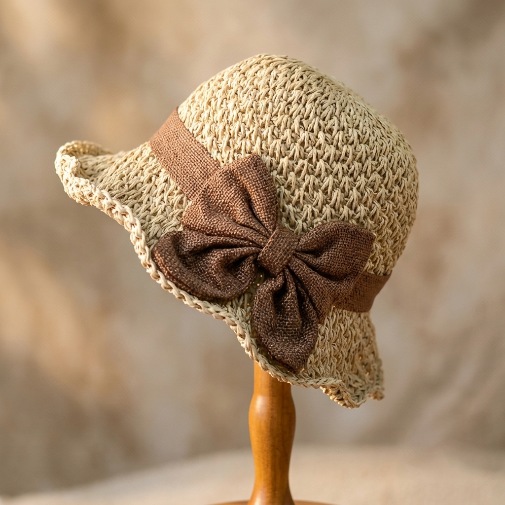 Woven Straw Hat with Bow Detail