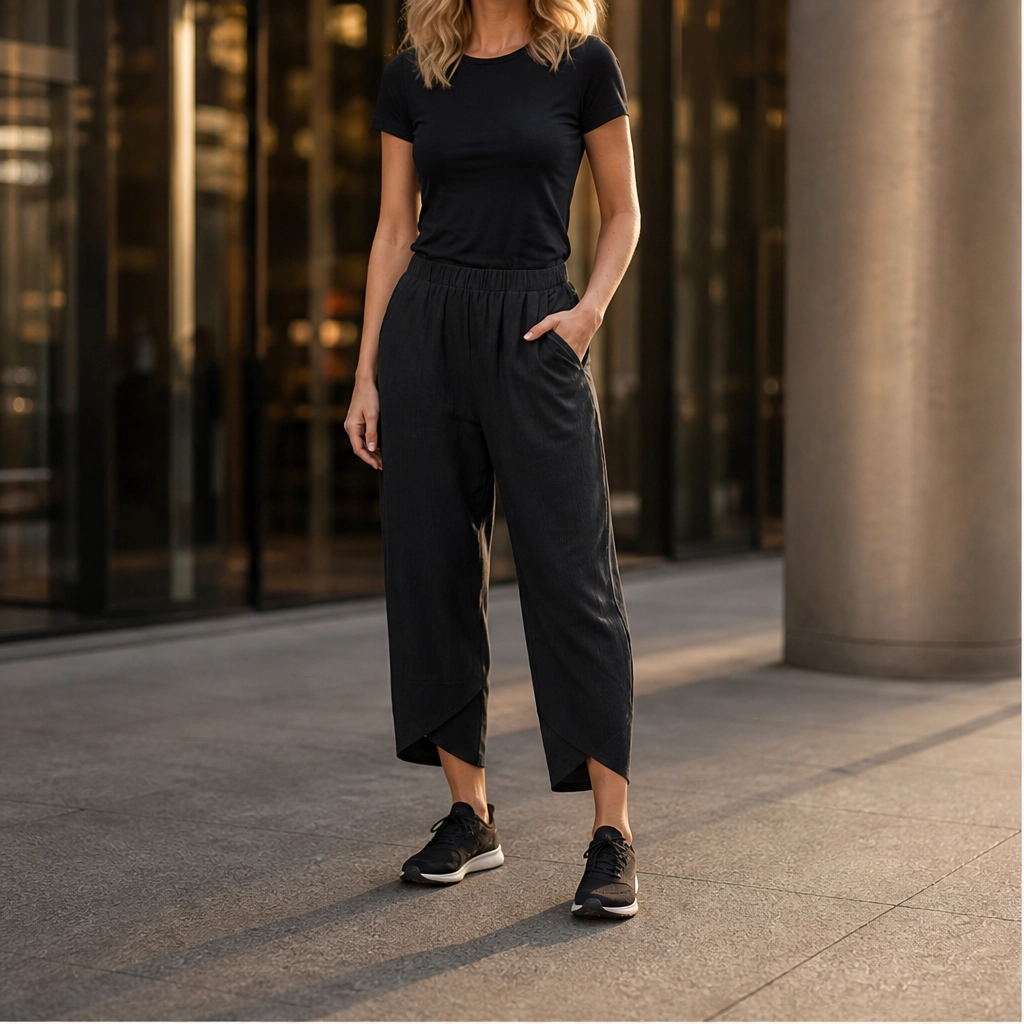 Asymmetric Cross-Hem Wide-Leg Pull-On Trousers + 50% OFF